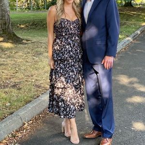 Black Floral Print Tiered Bustier Midi Dress